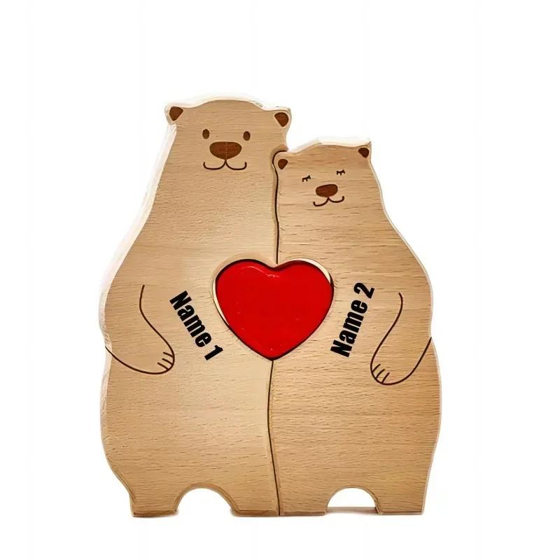 Personalized Wooden Art Bear Puzzle for Families Free Customization Name Family Anniversary Holiday Warm Gift Home Decoration