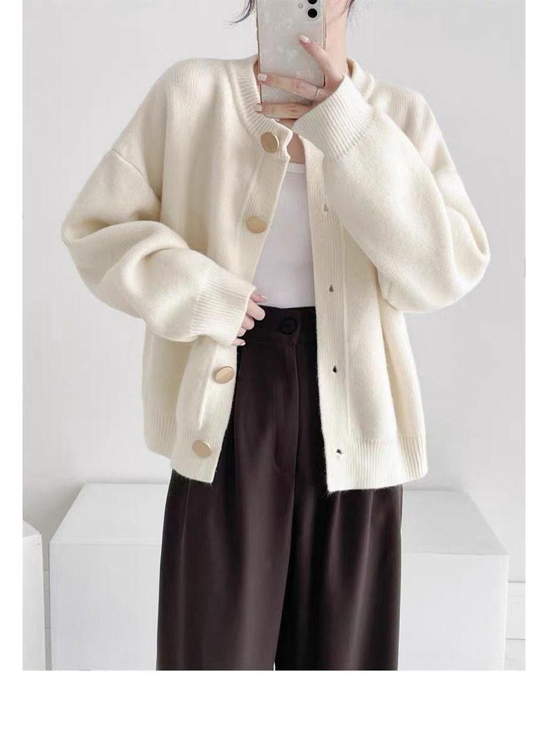 Design-Sense Einfarbiger Strickcardigan - Lockerer Rundhalsausschnitt, Einreiher, Vielseitig für Herbst/Winter 2024