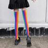 Damen Japanische Stile Anime Oberschenkelhohe Strümpfe Regenbogen Mehrfarbig Gestreiftes Muster Seide Über dem Knie Lange Socken Strumpfwaren