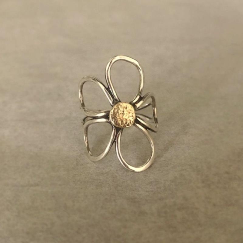 Vintage Metal Large Flower Rings For Women Men Bohemian Copper Color Hollow Open Rings Grunge Punk Party Jewelry Gift