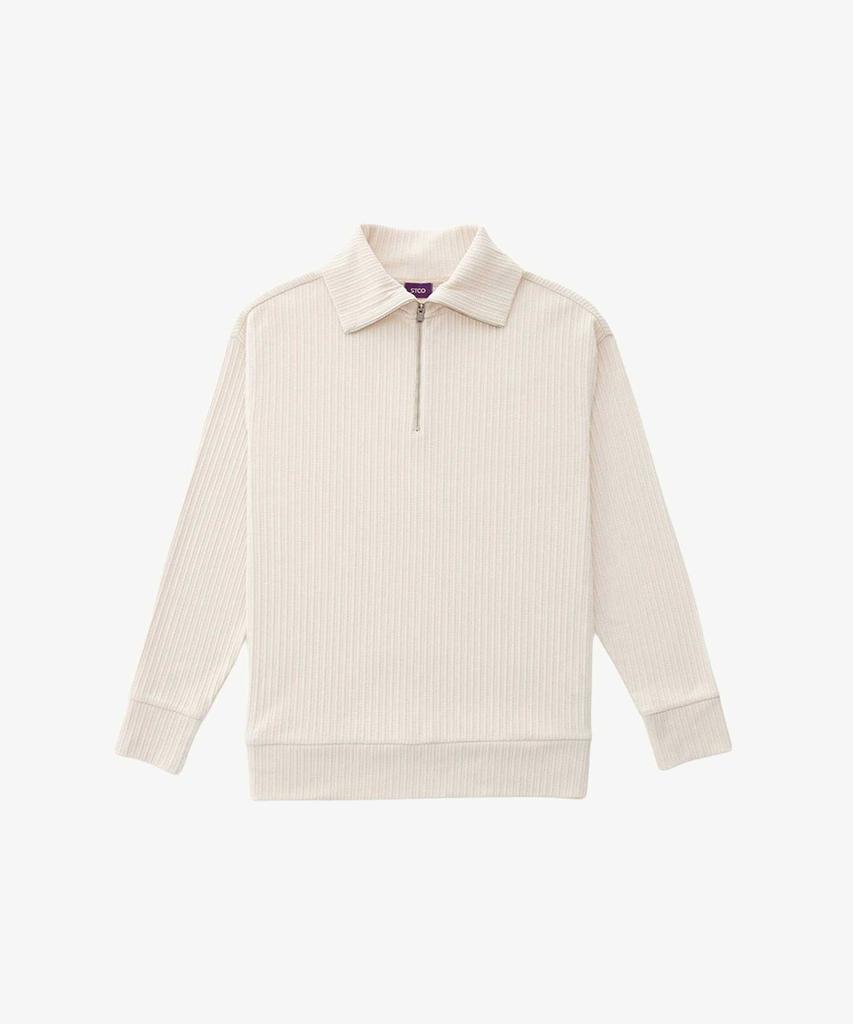 STCO Pleated Half-Zip T-Shirt Ivory (Oversized)_Stsua09Osi