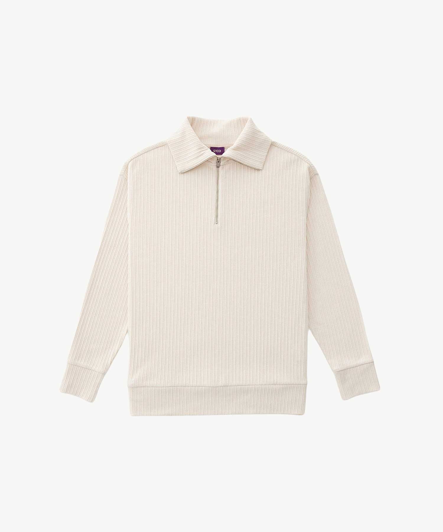 Stico Pleated Half-Zip T-Shirt Ivory (Oversized)_Stsua09Osi Ivory/M