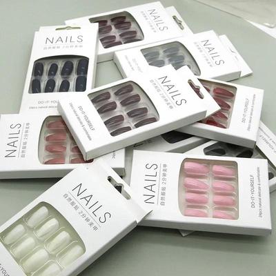 24Pc In Full Size Wearing Nails Solid Color Short Finished Nail Stickers Comfortable Convenient To Wear Detachable Hand Products