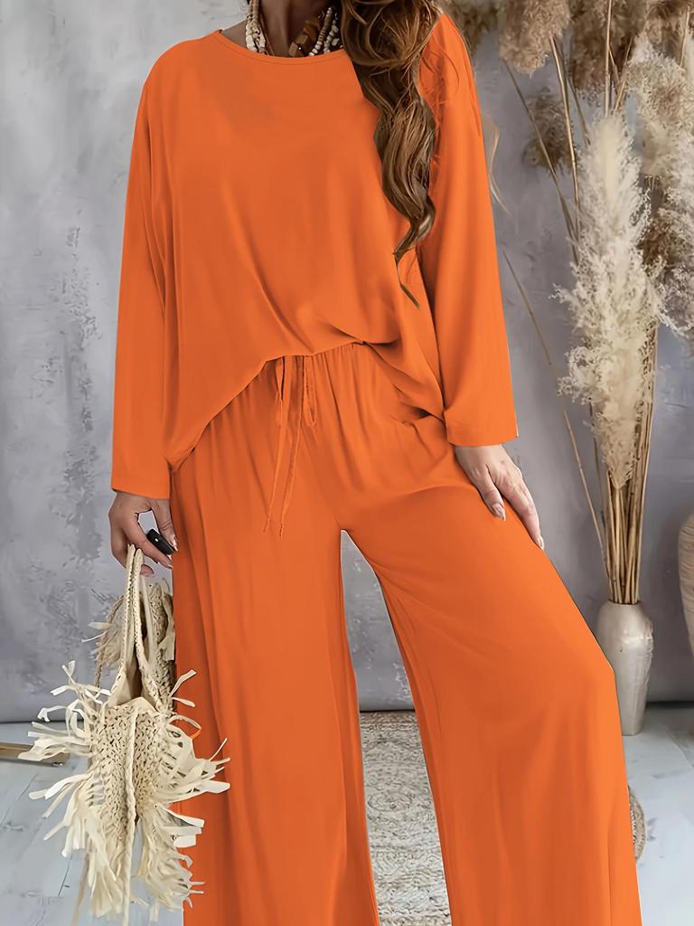 2025 Spring Ice Silk Stretch Pajama Set - Women's Loose Long Sleeve Top & Pants