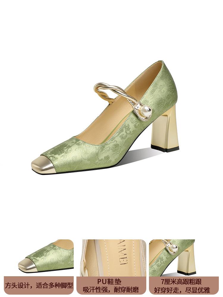 New Chinese Style Mary Jane Single Shoes 2025 New Square Head with Versatile High Heels Women's Shoes Fashion Shoes