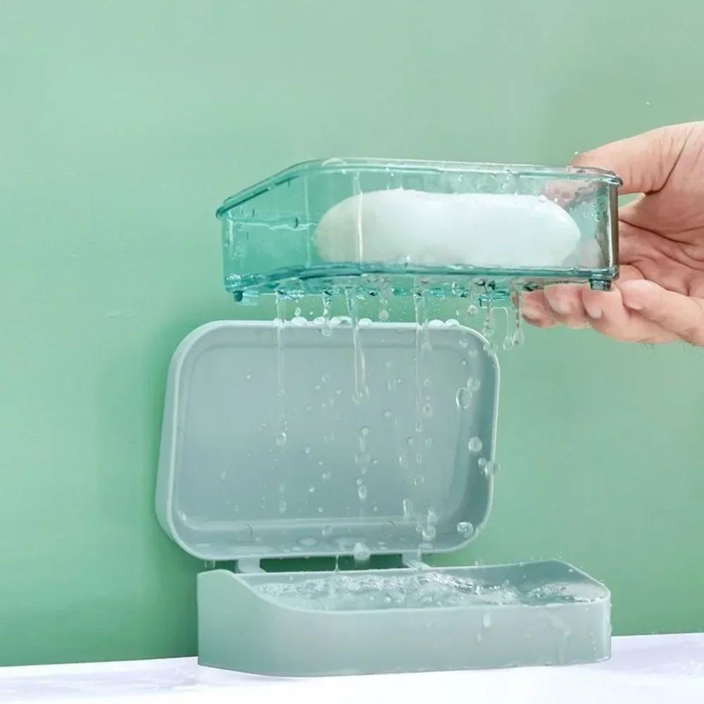 1Pcs Detachable Double Layer Soap Box with Lid Travel Soap Dish With Drainage System Transparent Storage Container For Bathroom