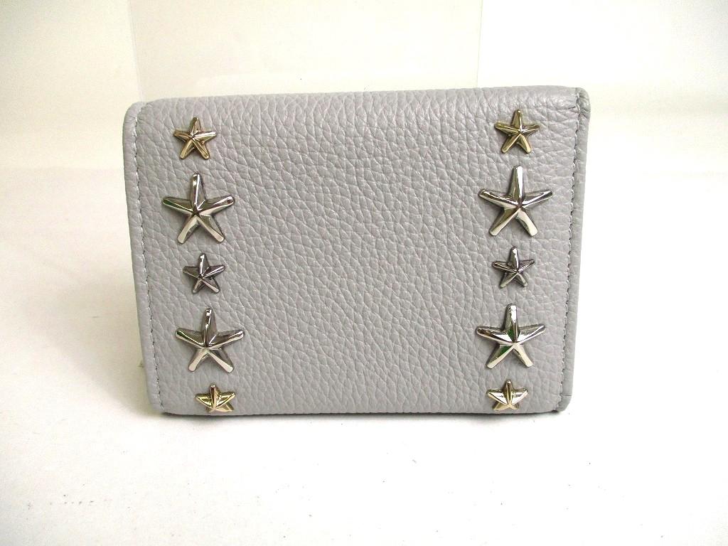 Authentic Jimmy Choo Plastic Stars Gray Leather Trifold Wallet Compact Wallet NEMO #a354  Refurbished