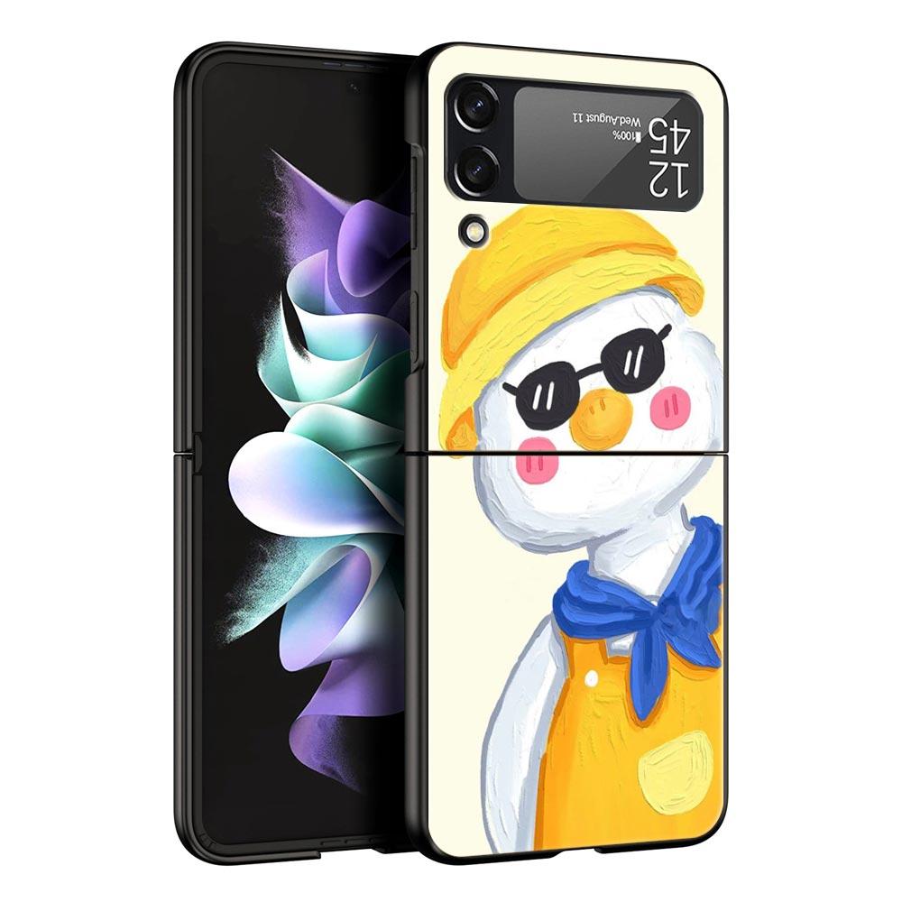 Phone Case For Samsung Galaxy Z Flip 3 4 5 Hard Black Folding PC For Samsung Z Flip3 Cover Protect Shell Cartoon Duck Goose Game