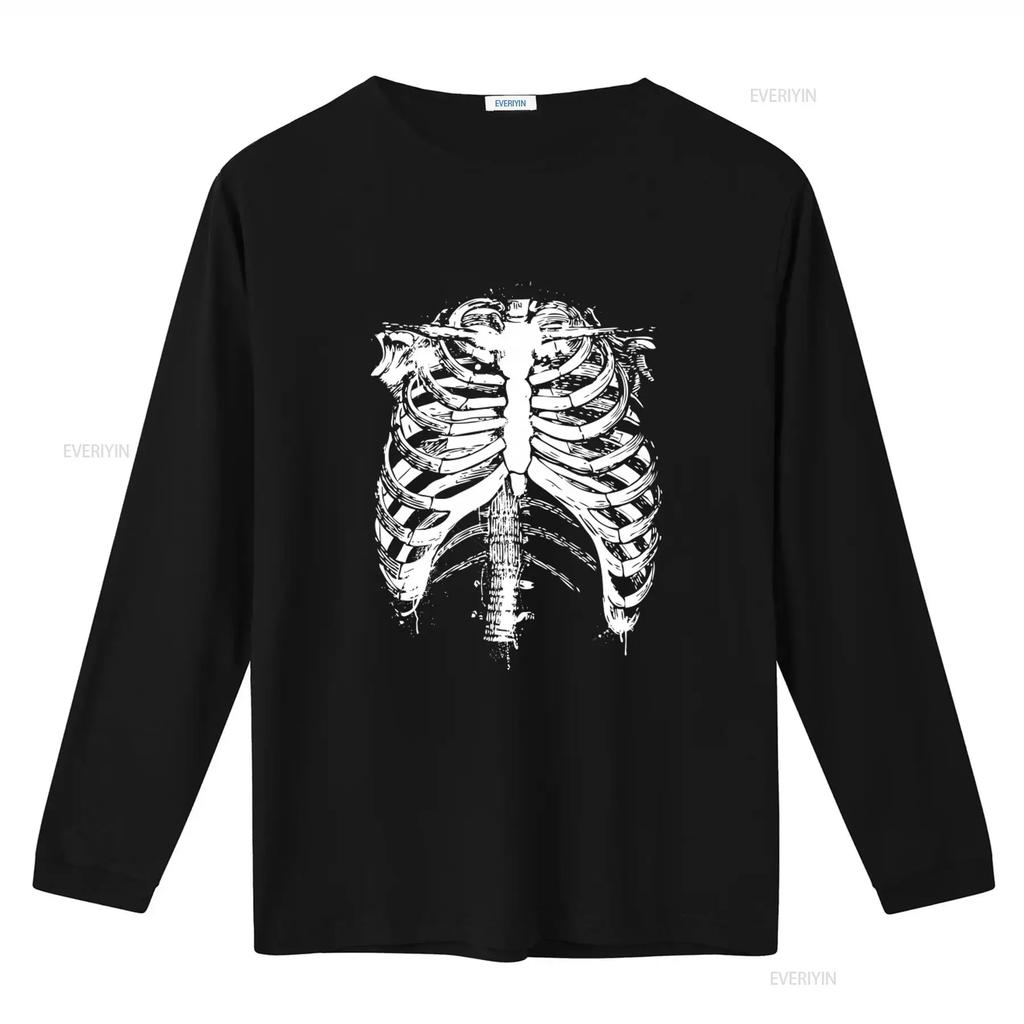 Herren Schwarzes Rippenkorb Skelett Halloween T-Shirt Gruselig Lustiger Kostüm Aufdruck Größen S bis XXXL vintage Gewaschen Mann Mode