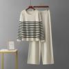 2025 Spring and Autumn New Casual Fashion Set Fashionable Age-Reducing Striped Knitted Top Wide-Leg Trousers Two-piece Set Women