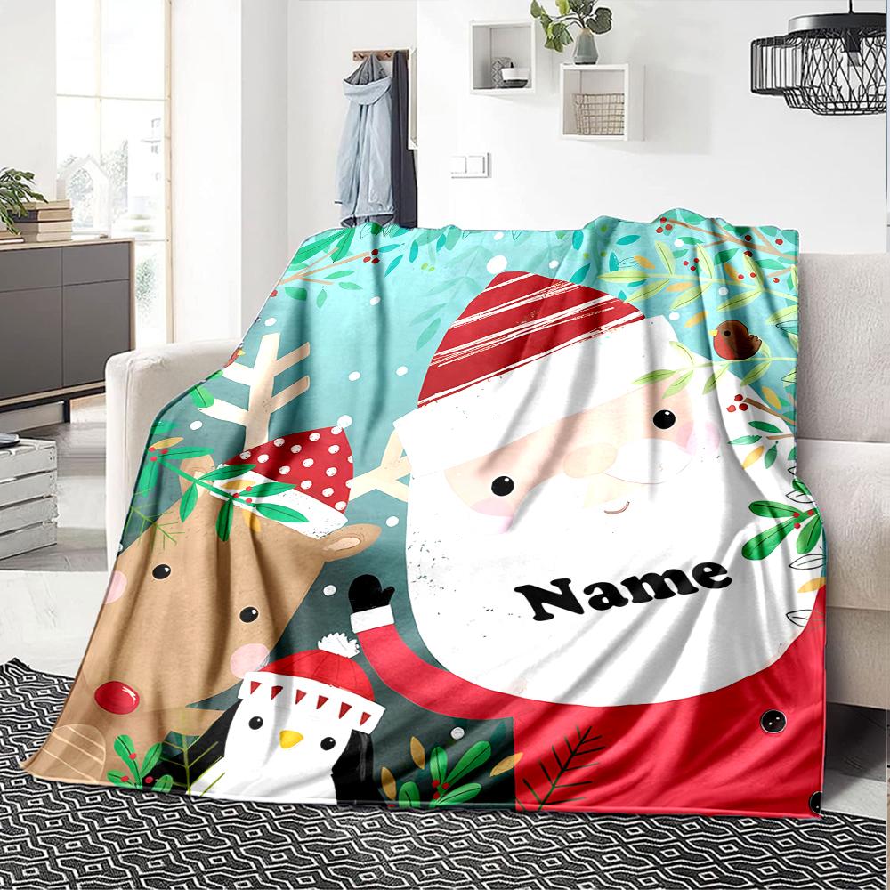 Custom Name Christmas Santa Claus Theme Printed Blanket - Perfect for Couch, Bed, Travel & Outdoor Use | Machine Washable, Cozy & Durable.