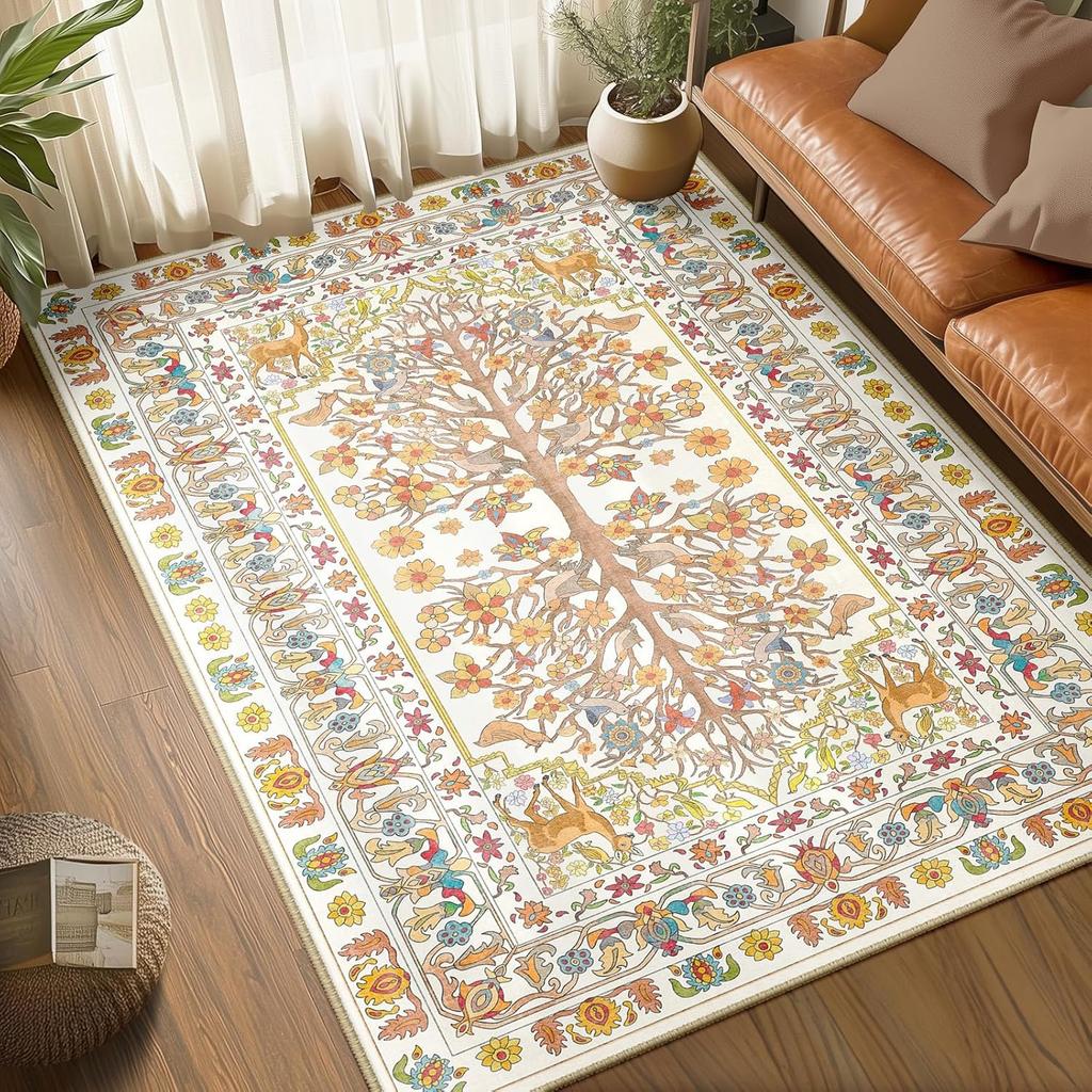 Living Room Carpet Large Machine Washable Rug Green Plant Floral Non Slip Floor Mat Soft Bedroom Carpets Vintage Home Decor