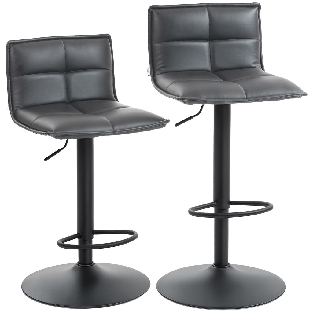Set of Two Modern Faux Leather Bar Stools - Dark Grey