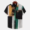 Men's Loose Casual Hawaiian Vacation Short Sleeve Printed Patchwork Top Beach Button Up Shirt
