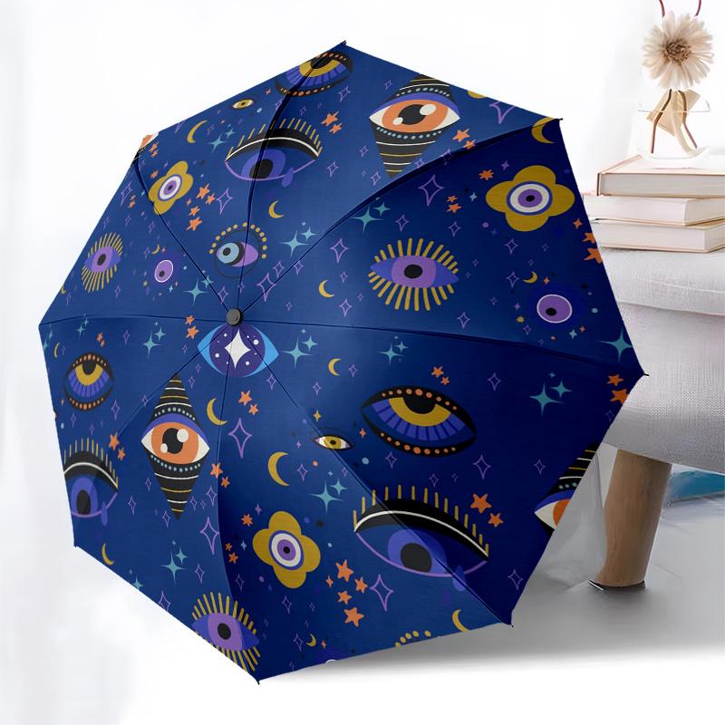 Eyes on the Moon  Cosmic Eye Pattern Fabric Umbrella, Portable 3 Fold Compact Umbrella for Men & Women,S206