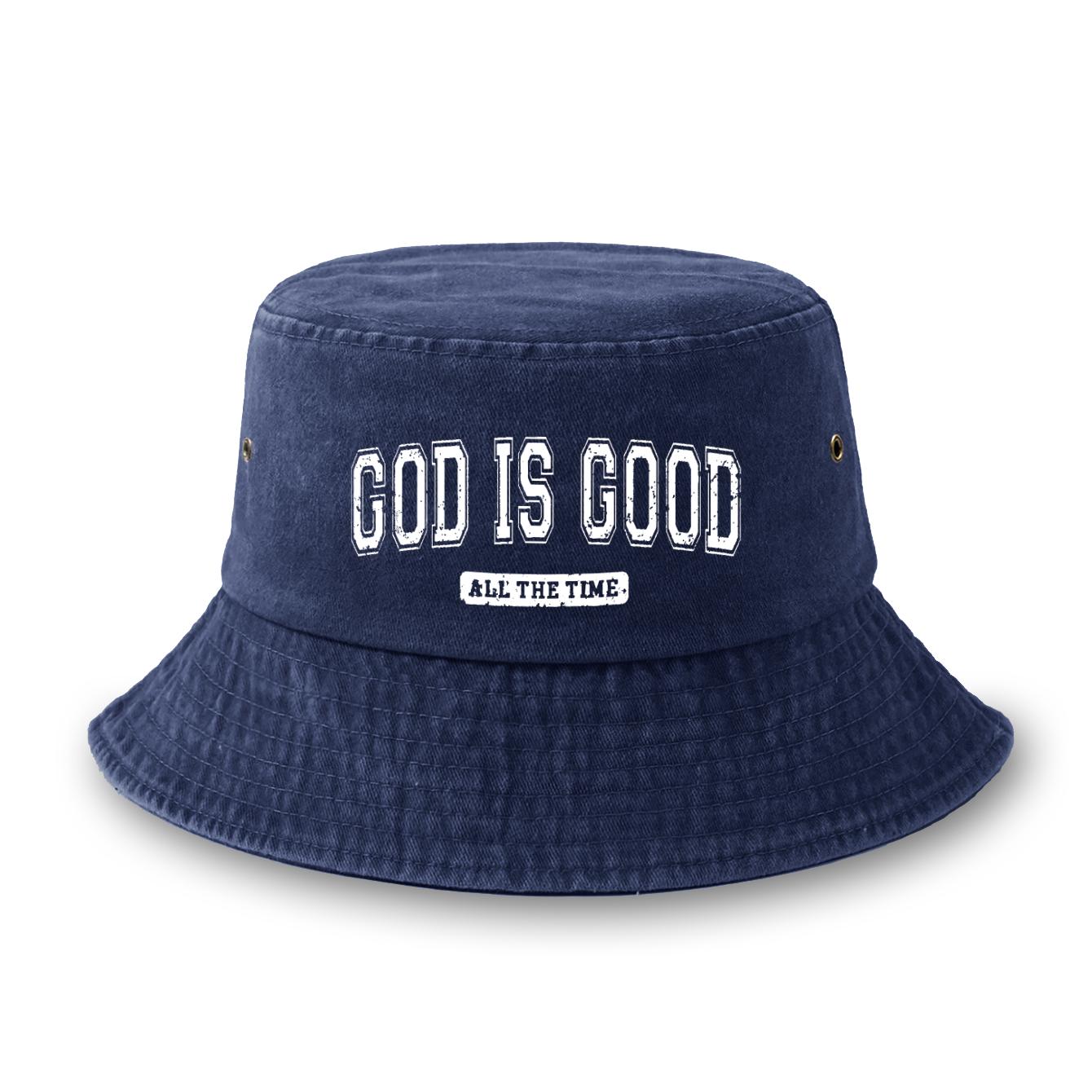 

Reversible God Is Good Printed Washed Fisherman Hat for Men and Women, Summer Outdoor Sun Protection Travel Beach Hat темно-синий