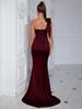 2025 schulterfreies langes Abendkleid mit Schlitz - einfarbig, modisch, sexy