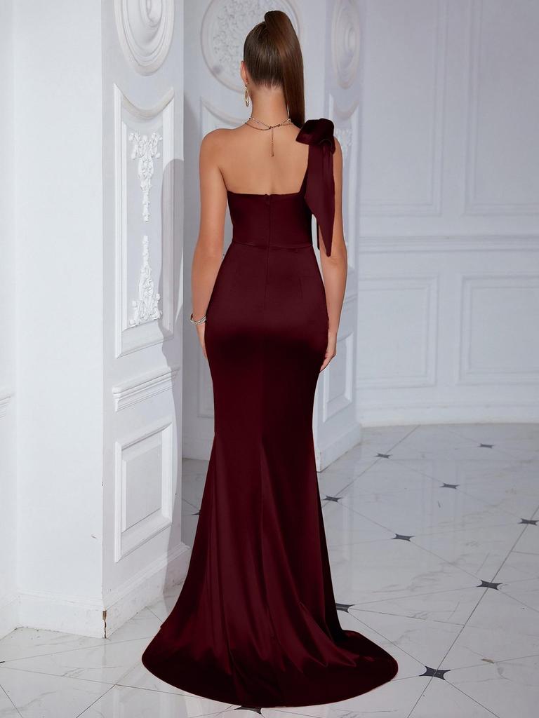 2025 schulterfreies langes Abendkleid mit Schlitz - einfarbig, modisch, sexy