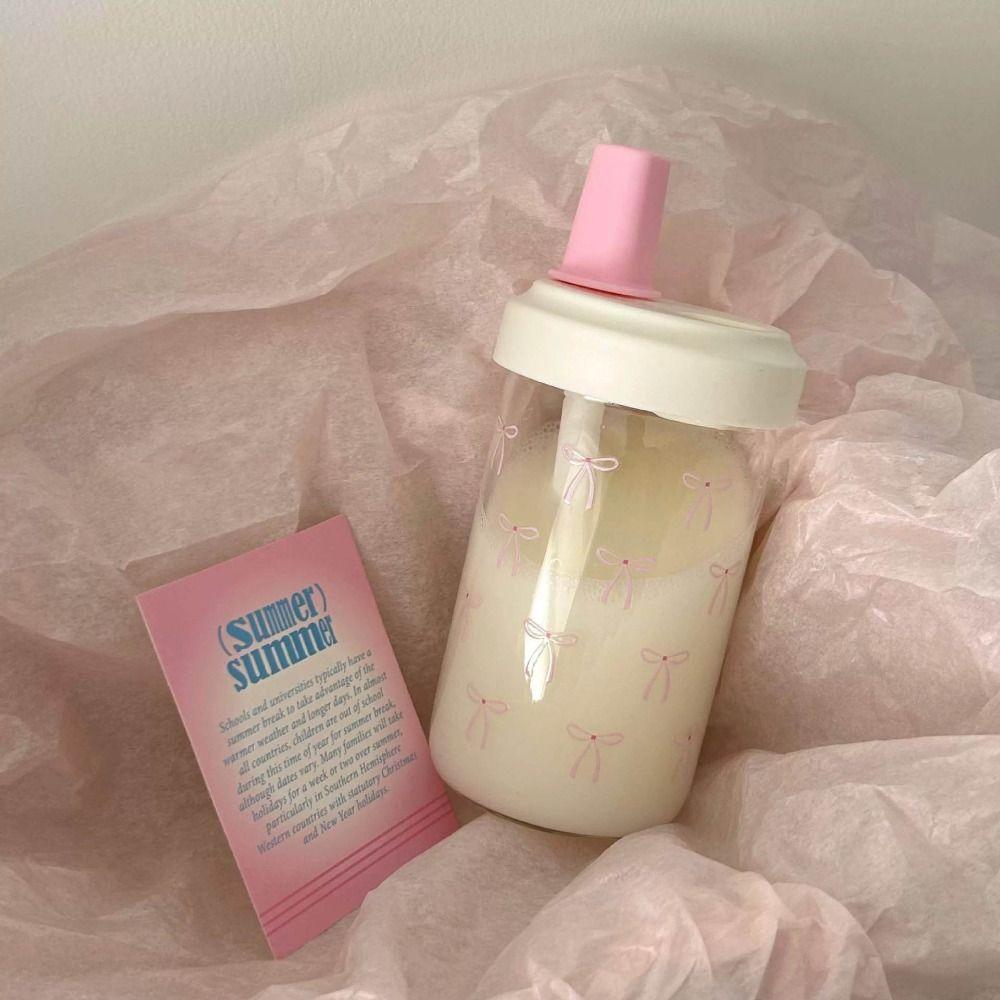 500ml Water Bottle Bowknot Cup With Lid Straw Cute Plastic Cups  Bubble Tea Coffee
