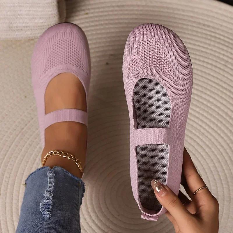 Fashion Women's Flat Shoes Solid Color Knitted Slip on Shoes Casual Breathable Ballet Flats Women Solid Color Shallow Flat Shoes Loafers