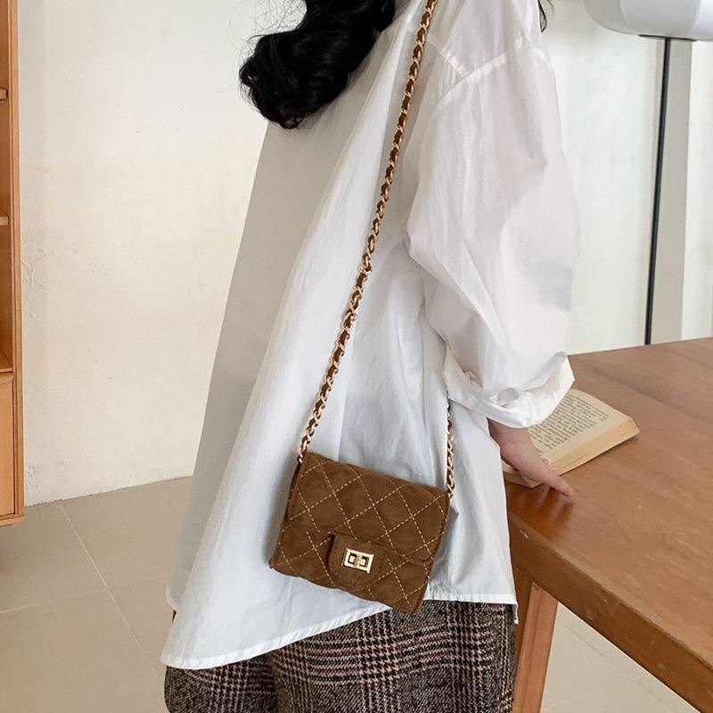 Sac mini chaîne automne et hiver pour femmes en daim nouveau petit sac carré grille losanges rétro coquillage bandoulière