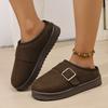 Fashion Fashion Metal Buckle Close Toe Cotton Outdoor Slippers Women 2025 Short Plush Thick Bottom Snow Boots Warm Winter Shoes Women