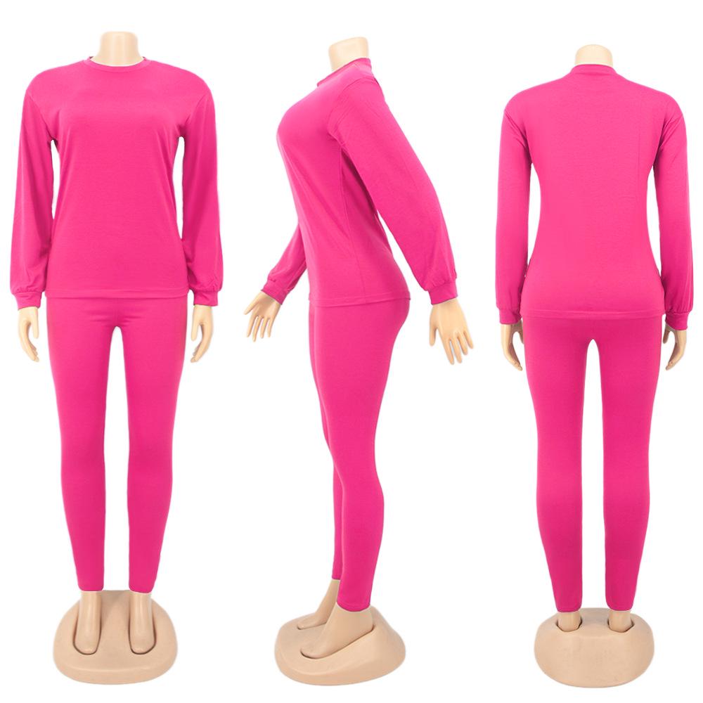 European Autumn/Winter Solid Color Hoodie and Long Pants Sportswear Set