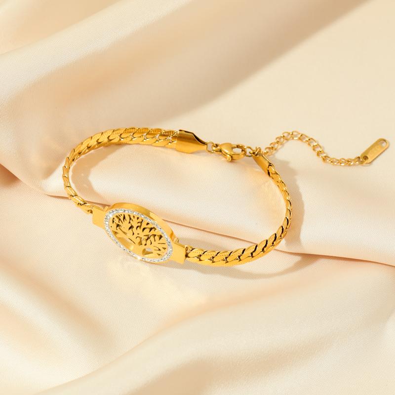 GANEMLY 316L Stainless Steel Tree of Life Bracelet For Women Fashion 18K Gold Plated Wrist Chain Waterproof Jewelry Lady Gift