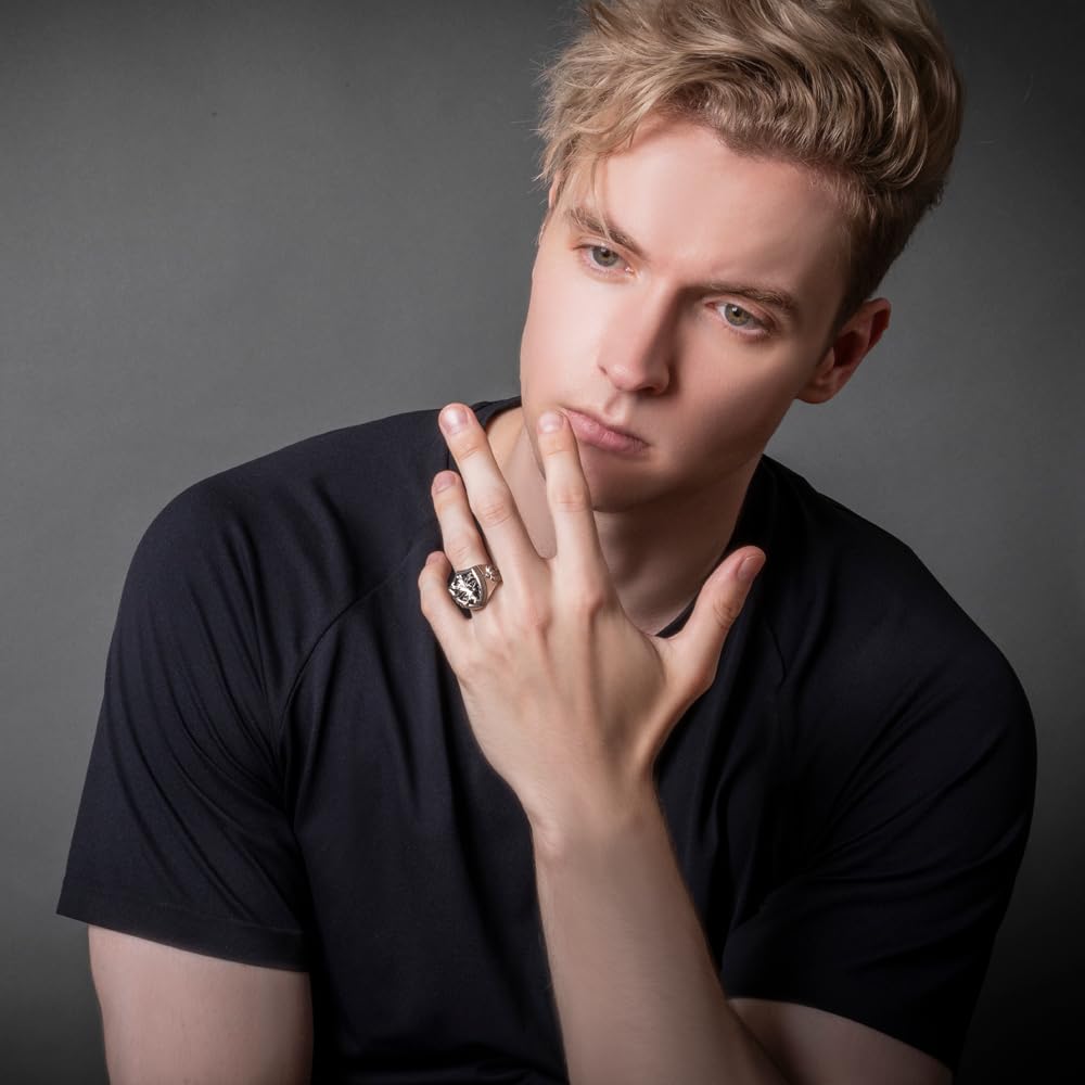 Artemis Kings Lion Shield One Size Fits Silver Brand Silver 925 Ring, All, AKR0065, Men's Accessory, Jewelry, Ring,