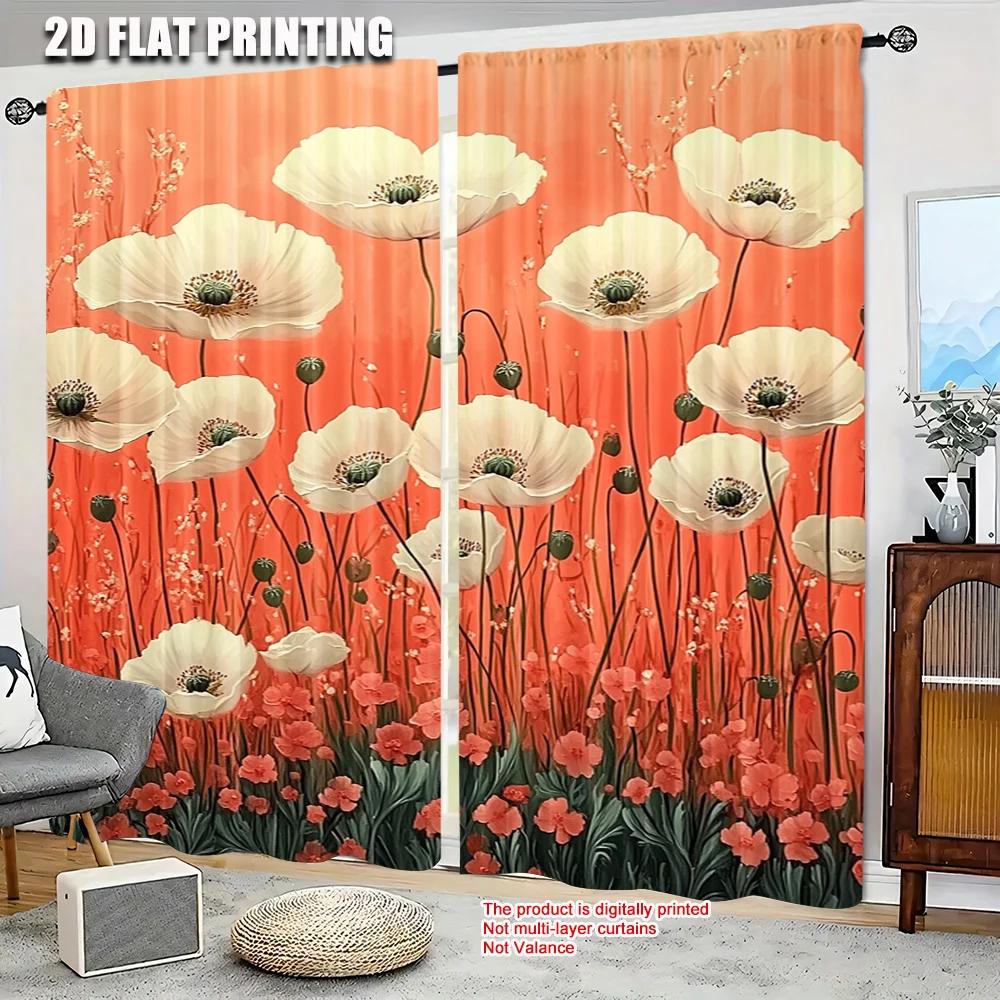 2pc     Curtain Flowers and Plants (9) Fabric  Without Electricity Birthday Party Perfect for Seasonal Decorations