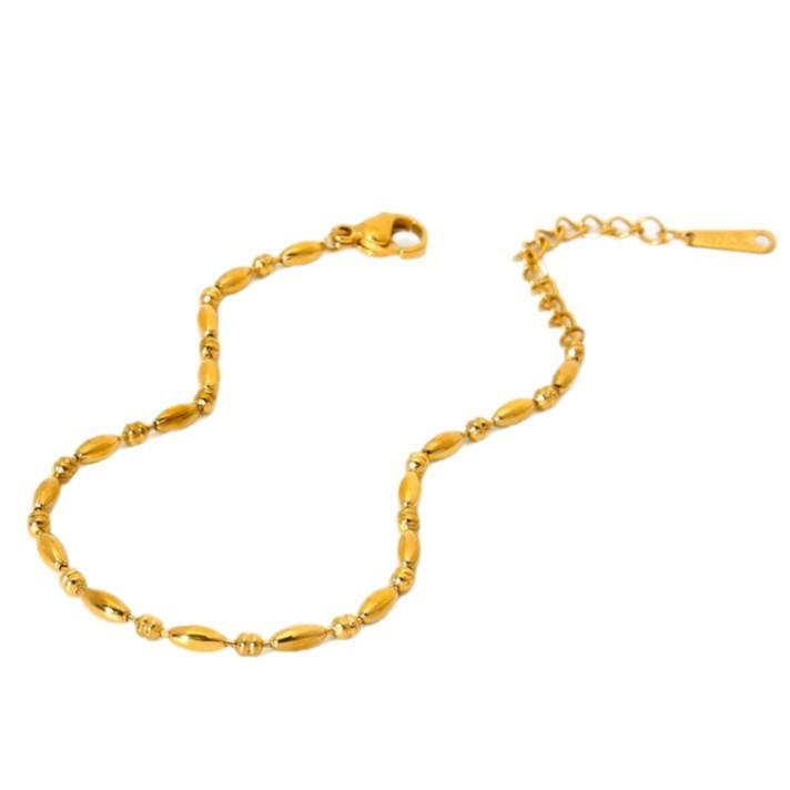 Minimal Versatile Stainless Steel Rice Bead Stacked Plain Chain Bracelet Plated 18K Gold Jewelry Niche Design
