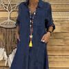 Denim Dress Single Breasted Pockets Summer Buttons Knee Length Dress Streetwear