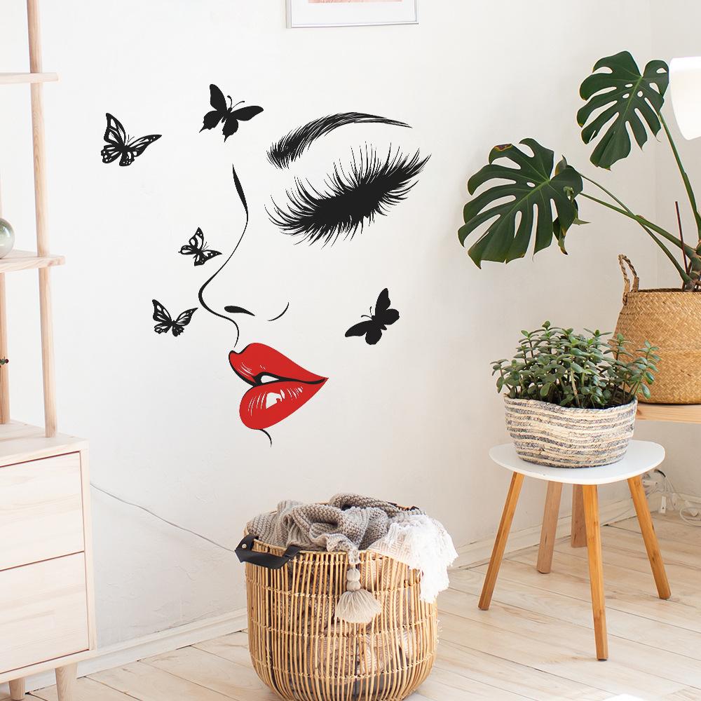 Big Red Lips Closed Eyes Beauty Butterfly Bedroom Living Room Study Background Landscaping Wall Sticker