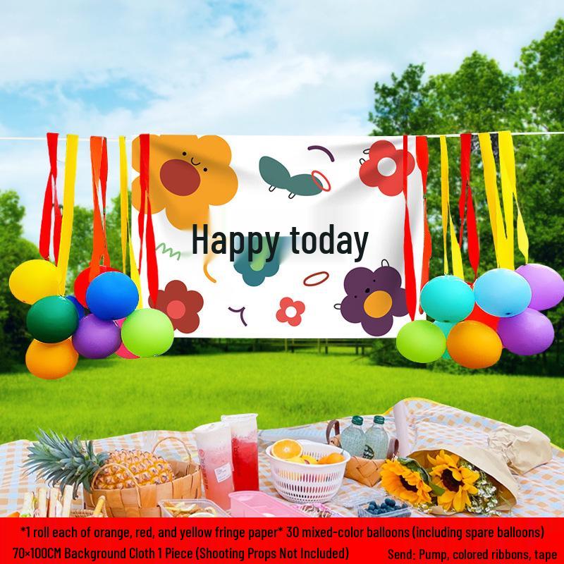 2026 Children's Day Graduation School Decoration: Rainbow Balloon & Ribbon Setup for Outdoor Classroom Camping Atmosphere
