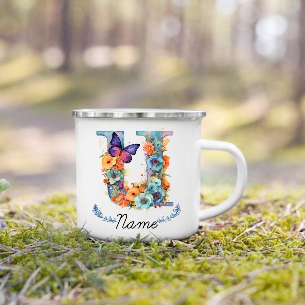 Personalisierte Tasse Floraler Initialen Name Tasse Individuelle Kaffee Heißschokolade Tassen Hochzeit Geburtstag Muttertag Weihnachten Geschenke für Sie
