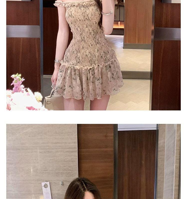 Waist-Cinching 2026 Floral One-Shoulder Short Dress with Elastic Waist - New Summer Style for Women