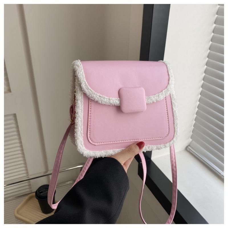 Bag Women's Autumn and Winter New Plush Splicing Messenger Bag Simple Commuting Temperament Versatile Shoulder Small Square Bag