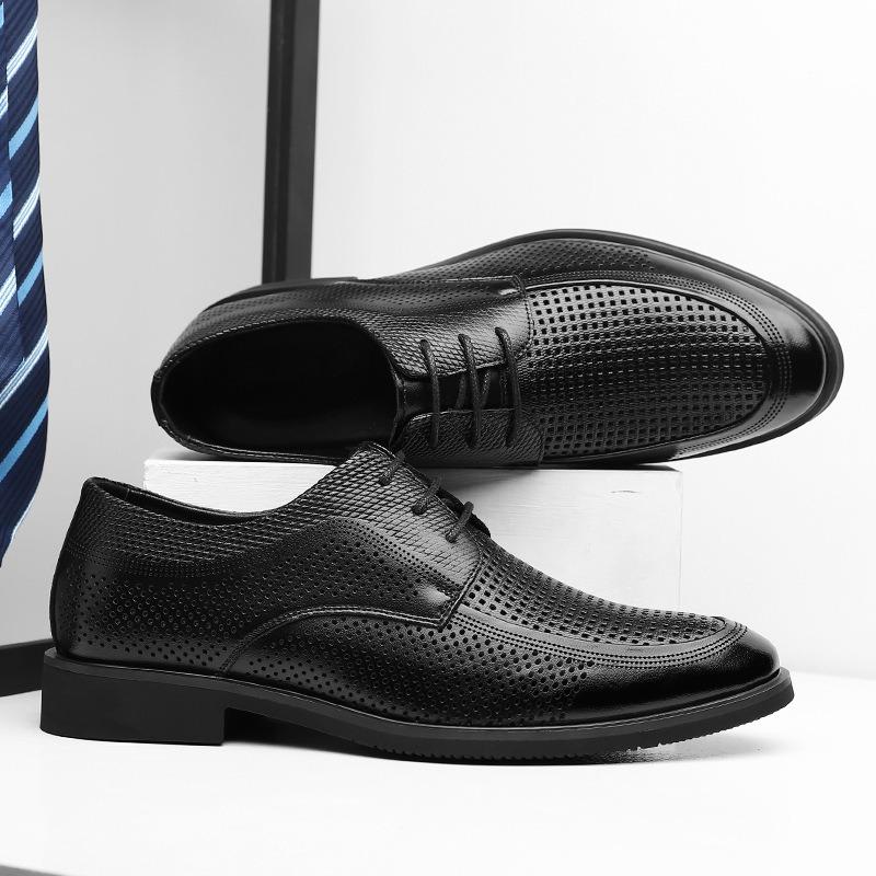 Fashion Men's Business Dress Shoes Summer Breathable Hollow Out Shoe Luxury Casual Leather Shoes for Men Lace Up Oxford Shoe Men Shoes