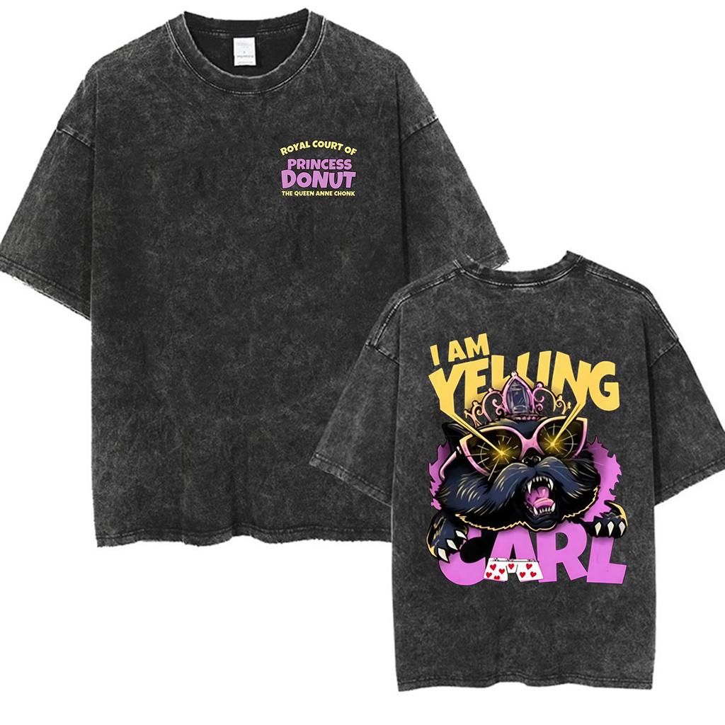 Hett Spel Dungeon Crawler Carl Vintage Tvättade T-shirts Prinsessamunk Rolig Katt Grafisk T-shirt Herr Dam Överdimensionerad Bomulls-T-shirt