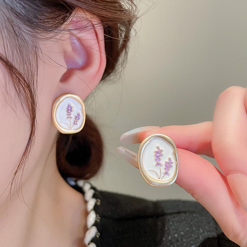 925 Silver Oval Earrings: French Retro, High-End, Versatile Fashion Studs