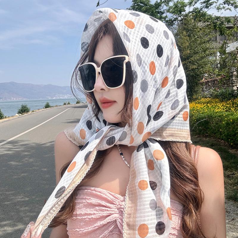New Summer Cotton and Linen Scarf for Women Spring and Autumn Dots  Small Square Scarf Triangle Scarf Sun Protection Scarf Headscarf