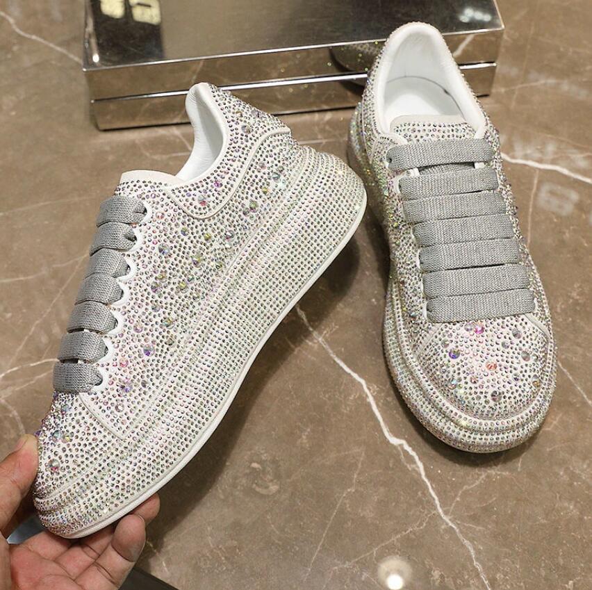 Мода 2024 Осень Женские Туфли на платформе со стразами Толстая подошва Белые Серебряные — фото 5