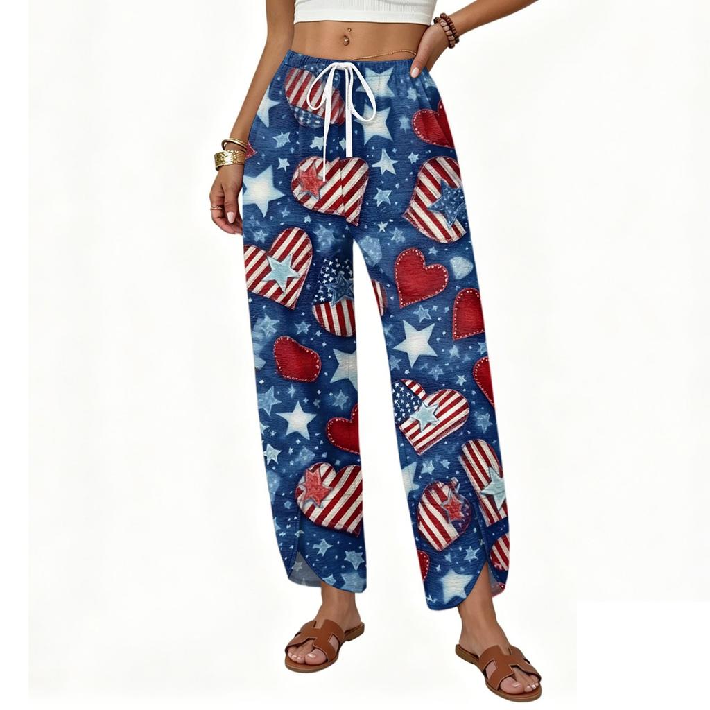 Pantalon imprimé large à cordon de serrage pour femme - Pantalon décontracté coupe droite ample pour un usage quotidien