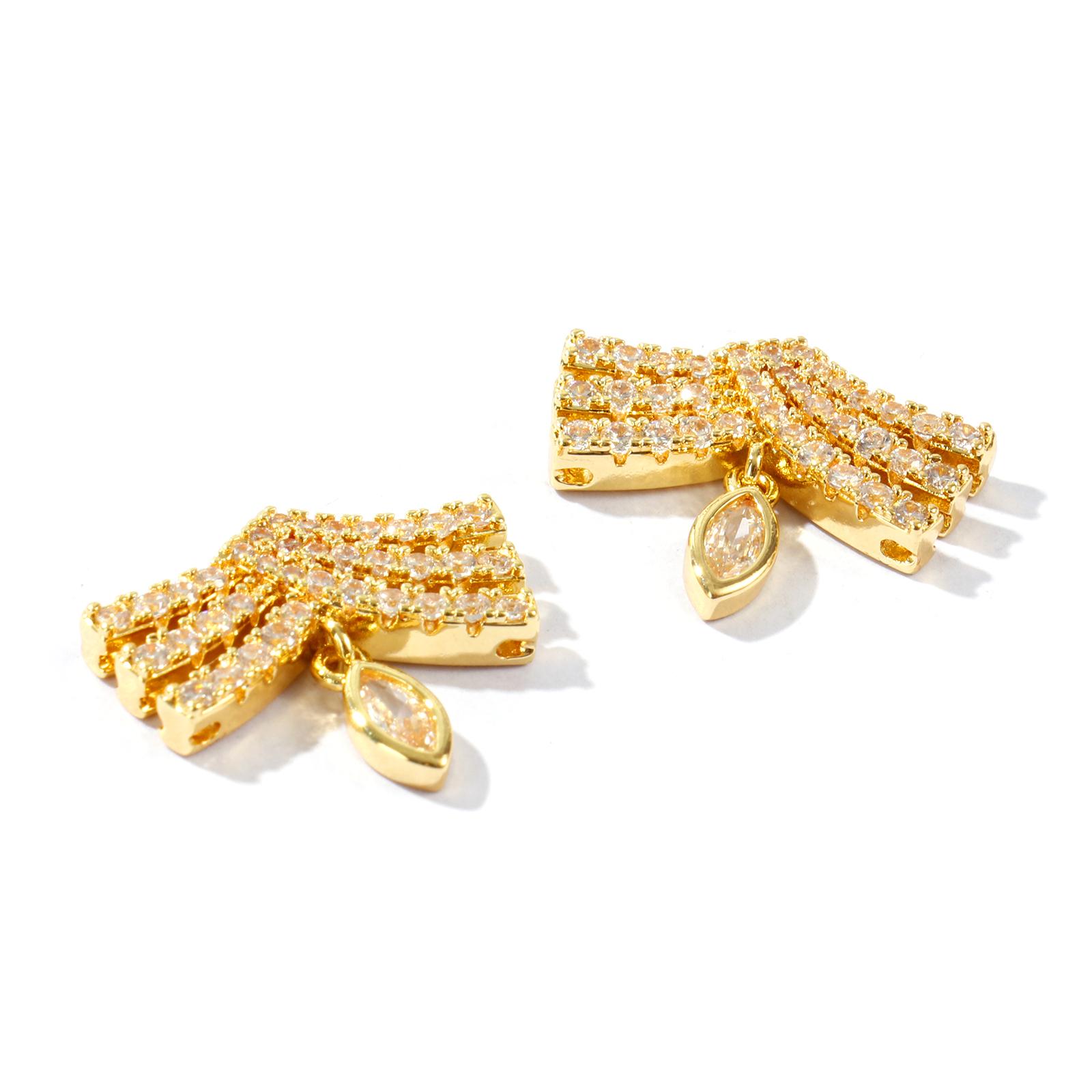 

2 PCs Brass Micro Pave Connectors Charms Fan-shaped Clear Cubic Zirconia Separator For Bracelet Necklace Making Accessories 21.5x18mm