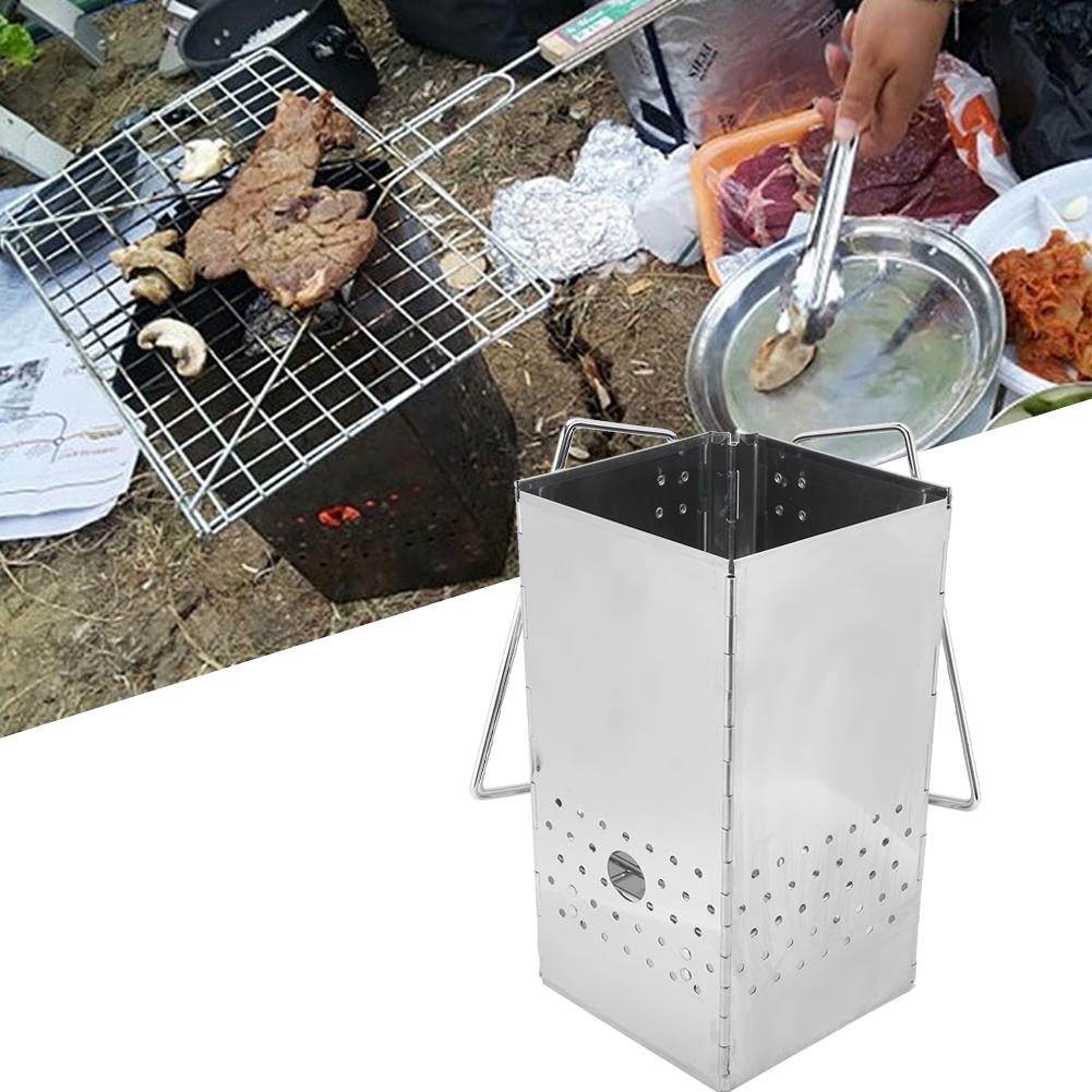 Edelstahl Klappbarer Barbecue Grill Tragbarer Holzkohle Holzofen für Camping Garten Outdoor