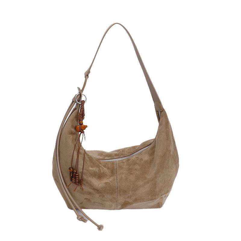 New Retro Suede Shoulder Dumpling Bag Large Capacity Texture Commuter Tote Bag Simple Underarm Bag Women