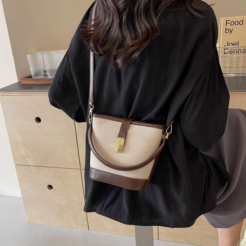 1Pc  Popular Bucket Bag Women's Messenger Bag Korean Niche Versatile Retro Canvas Handbag Messenger Bag