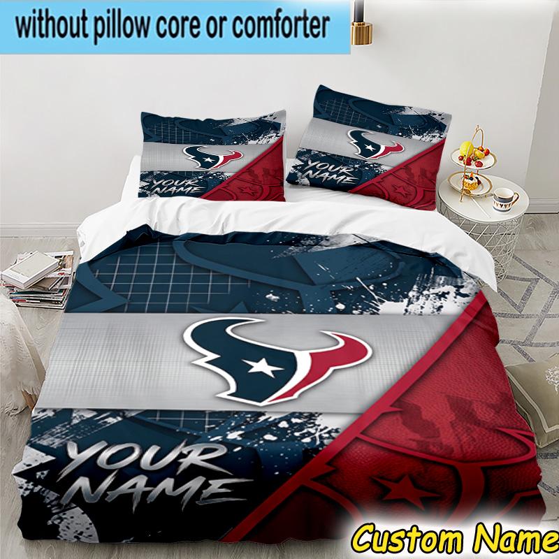 3pcs Custom Name Houston-Texans Artwork Bedding Set Includes 1 Duvet Cover & 2 Pillowcases for All Seasons Dormitory Home Decor Christmas gifts