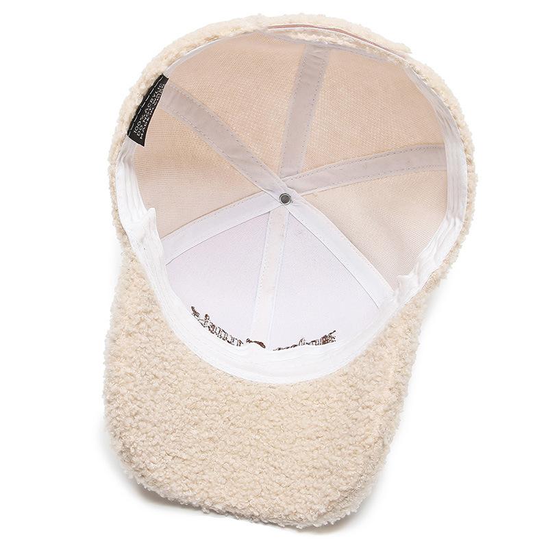 Plush Baseball Cap Letter Embroidery Lamb Wool Caps Women Sun Hat Girls Outdoor Warm Winter Snapback Korean Fashion Baseball Cap