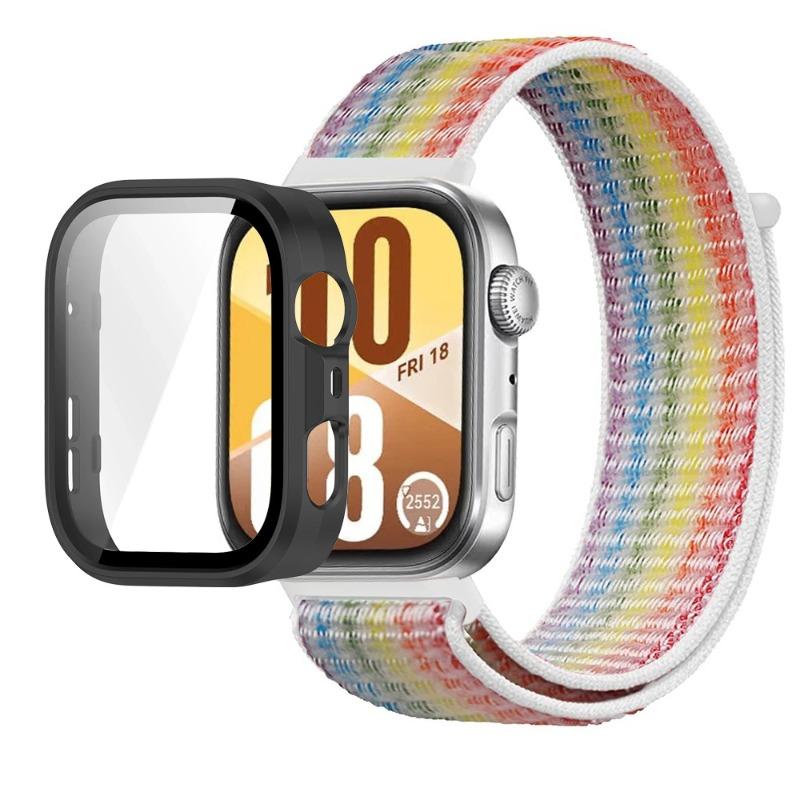 Pasek Nylonowy+Etui PC do Huawei Watch Fit 3/4/4 Pro Chroniące przed Upadkiem+Wygodna Oddychająca Opaska na Nadgarstek Correa